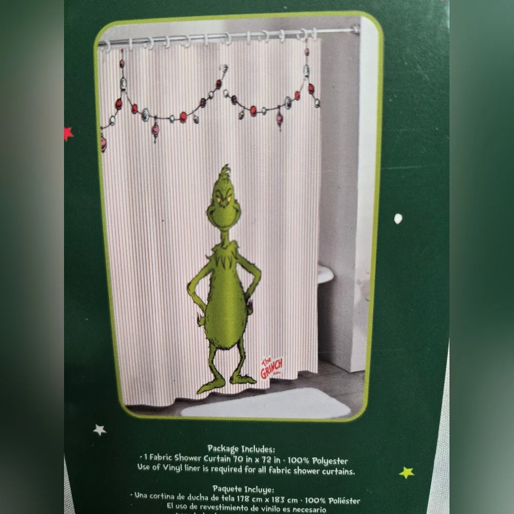 Kohl's Grinch Green and White Shower Curtain Size 70